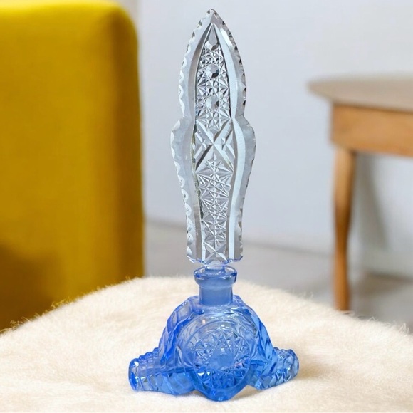 Art Deco Sapphire Czech Crystal Perfume Bottle - Picture 2 of 16
